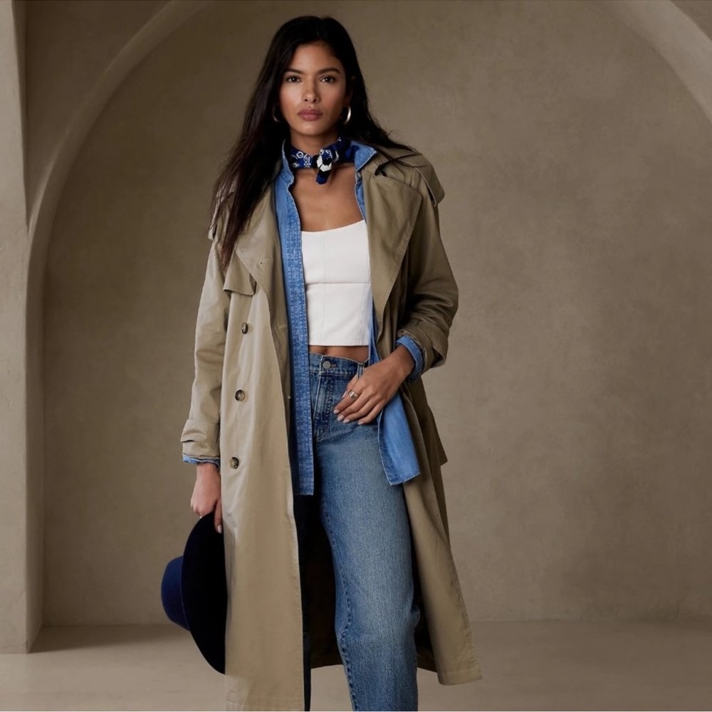 BANANA REPUBLIC - NWT /SANDED KHAKI CLASSIC TWILL TRENCH IN PETITE XXS